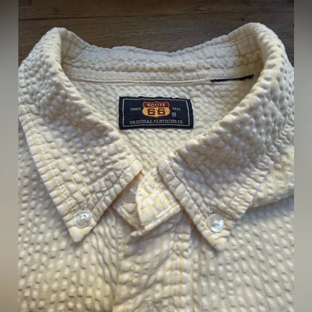 ROUTE 66 Vintage Seersucker button up shirt in butter yellow and white 90s - Picture 7 of 11